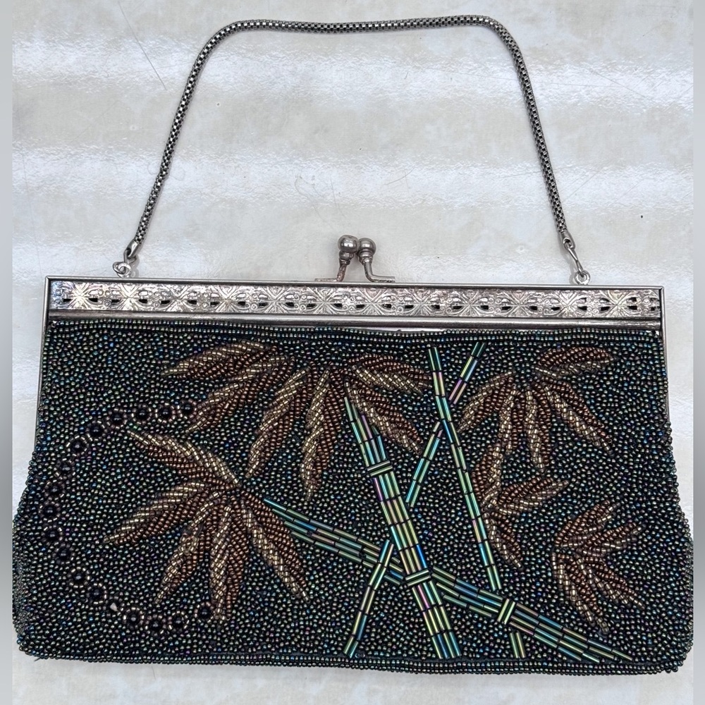 Vintage Charcoal and Green Beaded Bag